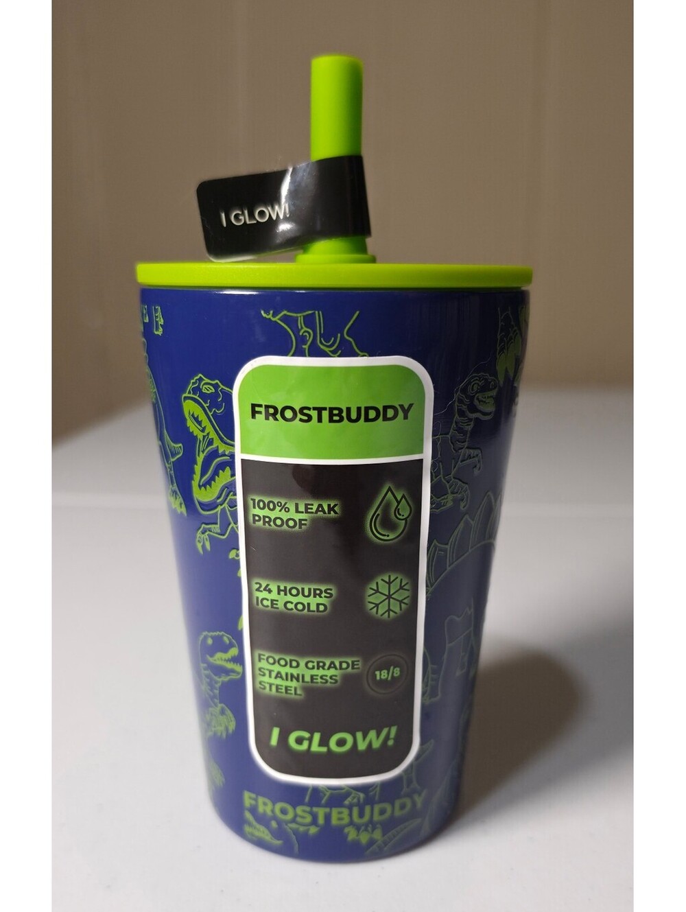 Frostbuddy Kids Leak Proof Stainless Steel Tumbler with Dinosaur Design and Glow